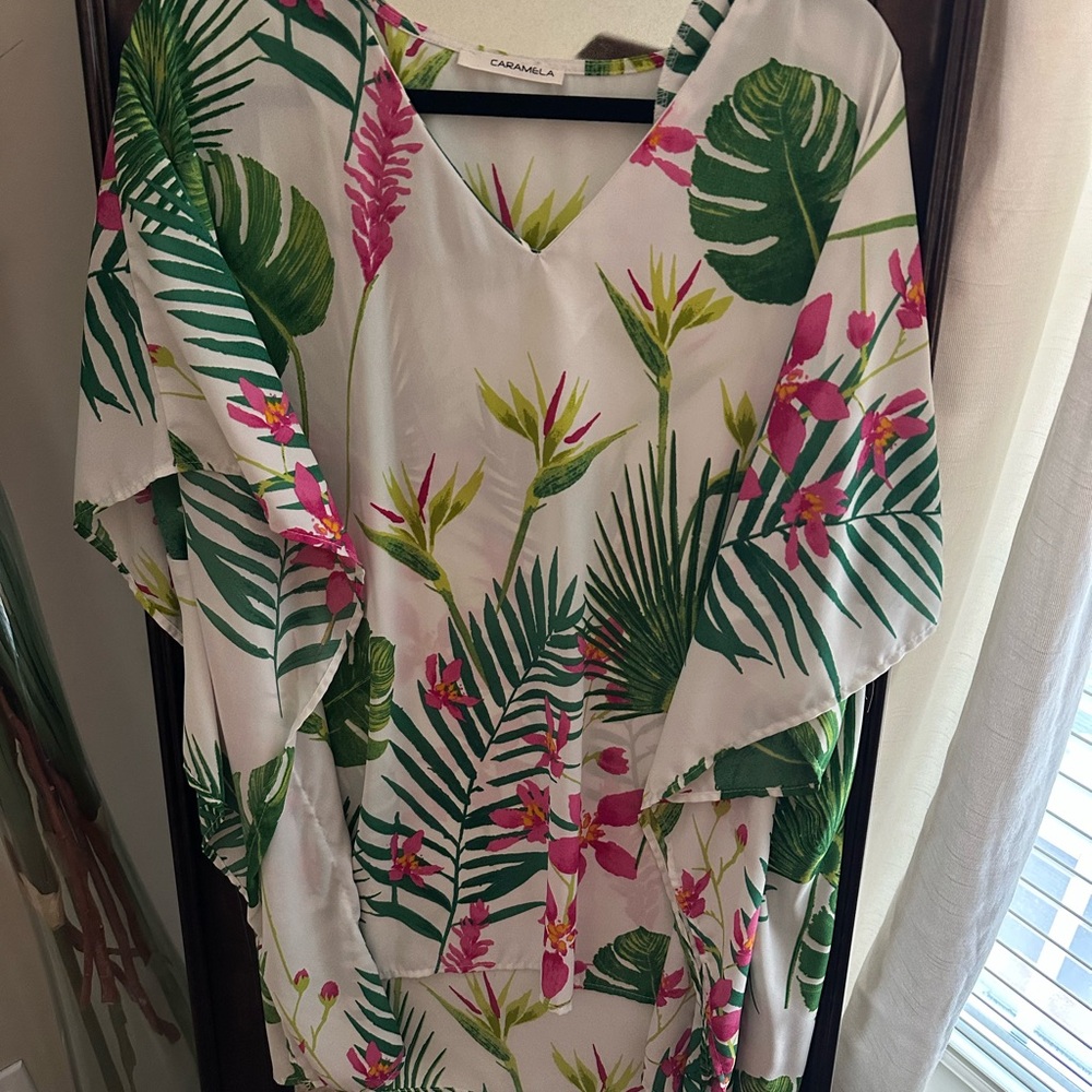 Chantelle Tropical Print Women's Top - Green and Pink